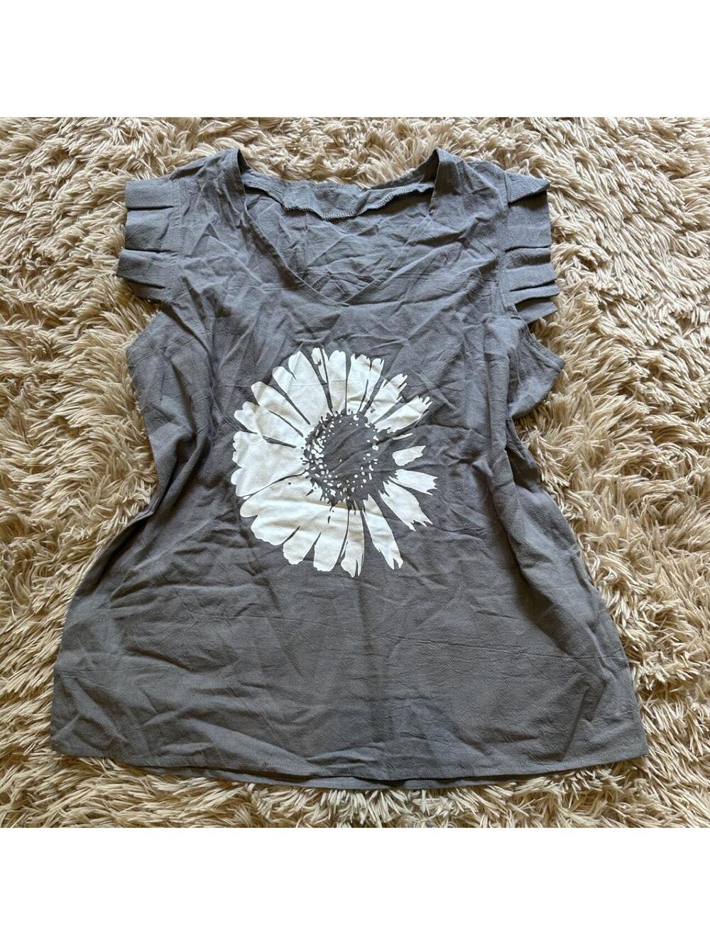 Gray Women's Cotton Blouse with Floral Print, Size Small
